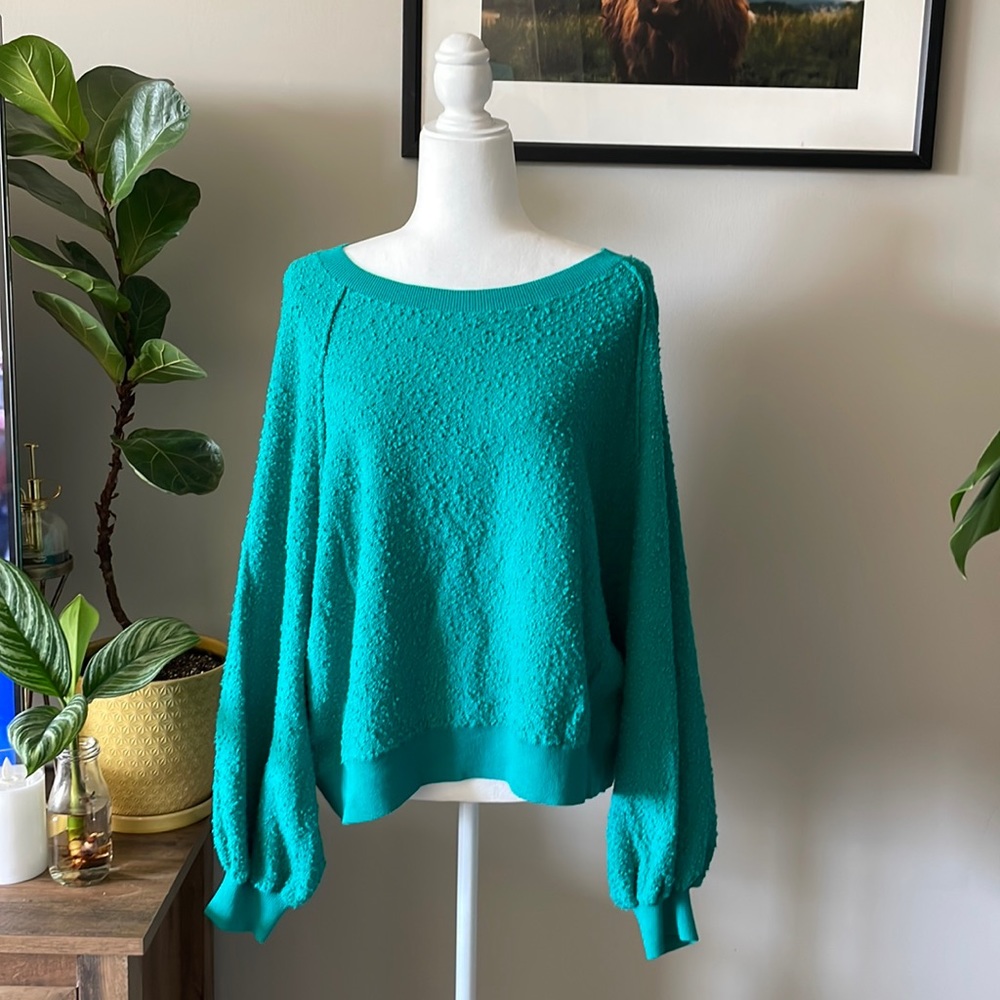 Free People Teal Bouclé Sweater